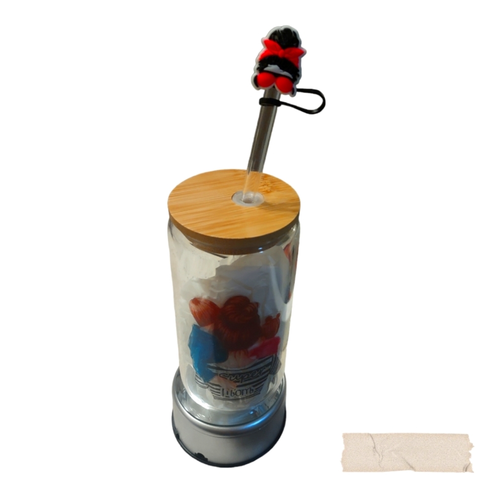 Glass Can Cup Tumbler With Wood Lid & Glass Straw  and Personalized 16 oz